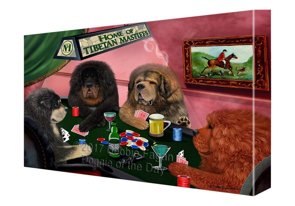 Home of Tibetan Mastiffs 4 Dogs Playing Poker Canvas Wall Art