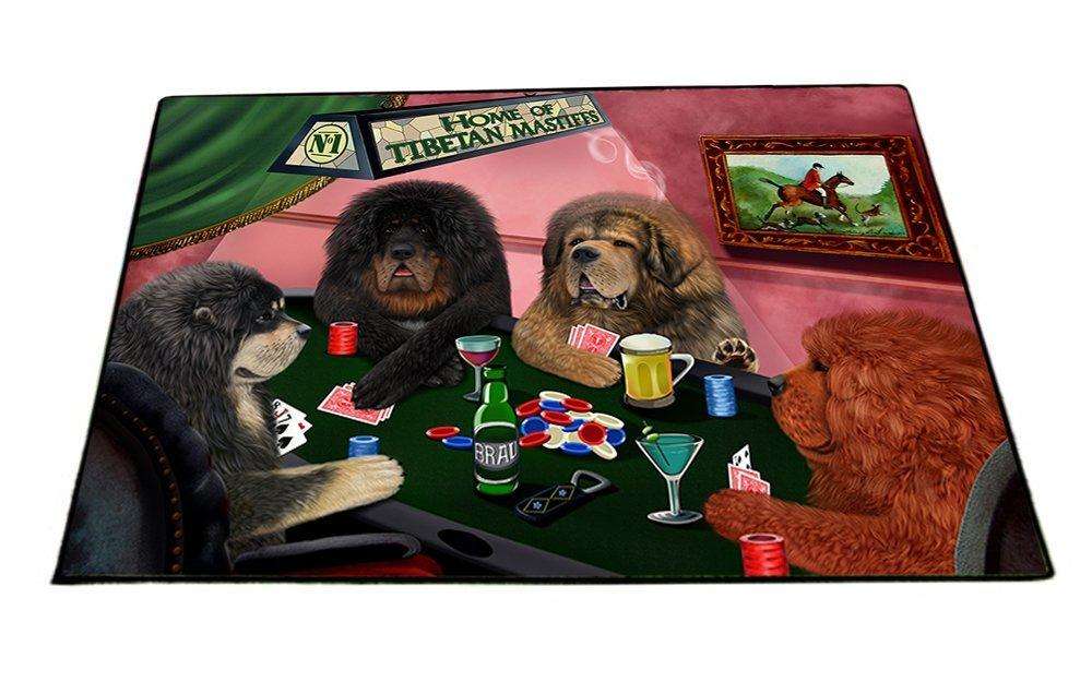 Home of Tibetan Mastiffs 4 Dogs Playing Poker Indoor/Outdoor Floormat