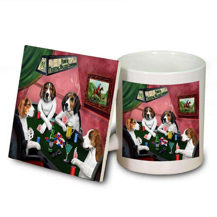 Home of Treeing Walker Coonhounds 4 Dogs Playing Mug and Coaster Set
