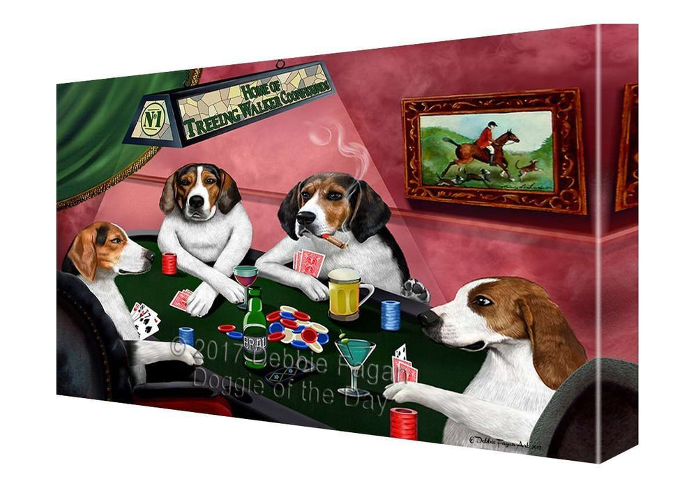 Home of Treeing Walker Coonhounds 4 Dogs Playing Poker Canvas Wall Art
