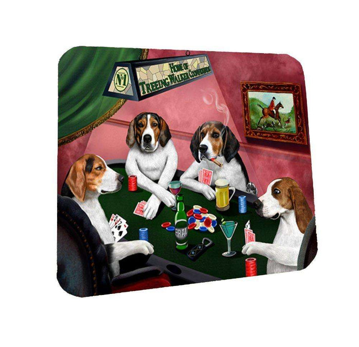 Home of Treeing Walker Coonhounds 4 Dogs Playing Poker Coasters Set of 4