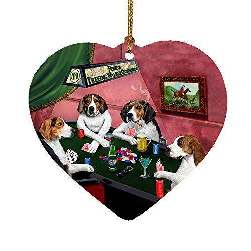 Home of Treeing Walker Coonhounds 4 Dogs Playing Poker Heart Christmas Ornament