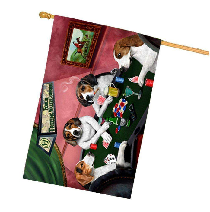 Home of Treeing Walker Coonhounds 4 Dogs Playing Poker House Flag