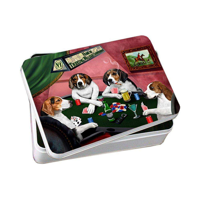 Home of Treeing Walker Coonhounds 4 Dogs Playing Poker Photo Storage Tin