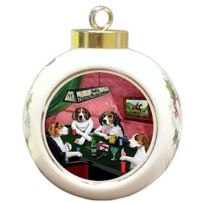 Home of Treeing Walker Coonhounds 4 Dogs Playing Poker Round Ball Christmas Ornament