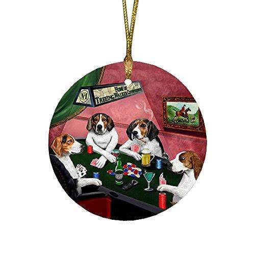 Home of Treeing Walker Coonhounds 4 Dogs Playing Round Christmas Ornament