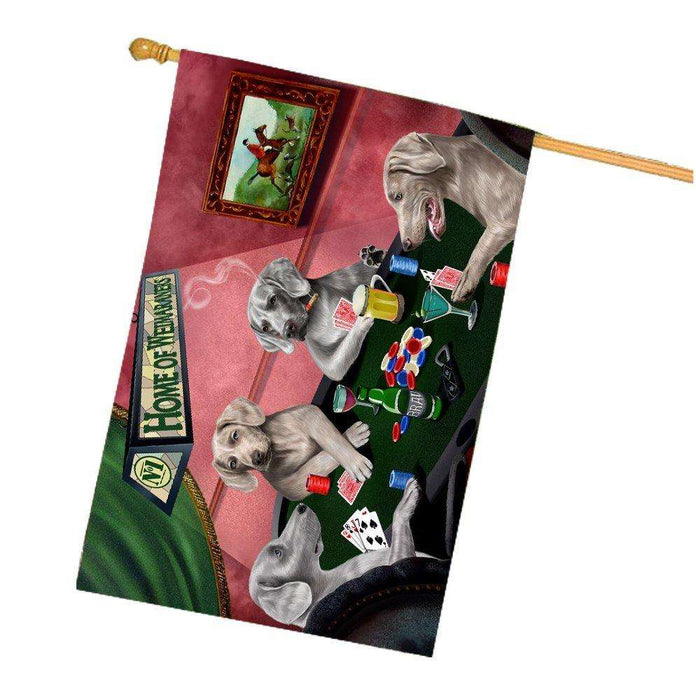 Home of Weimaraner 4 Dogs Playing Poker House Flag
