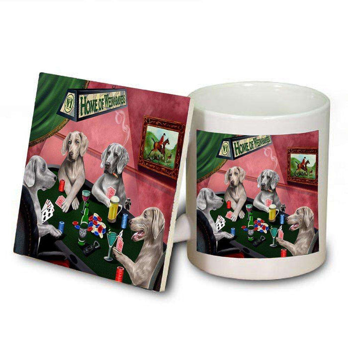 Home of Weimaraner 4 Dogs Playing Poker Mug and Coaster Set