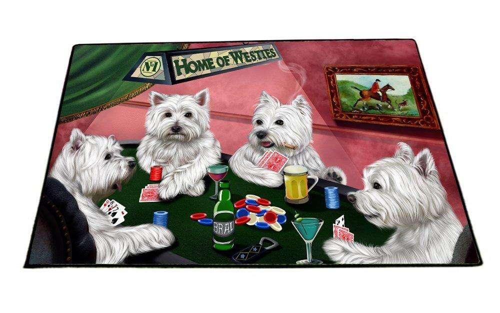 Home of West Highland White Terriers 4 Dogs Playing Poker Floormat 24" x 36"