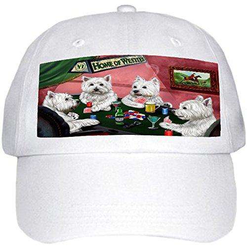 Home of West Highland White Terriers 4 Dogs Playing Poker Hat White