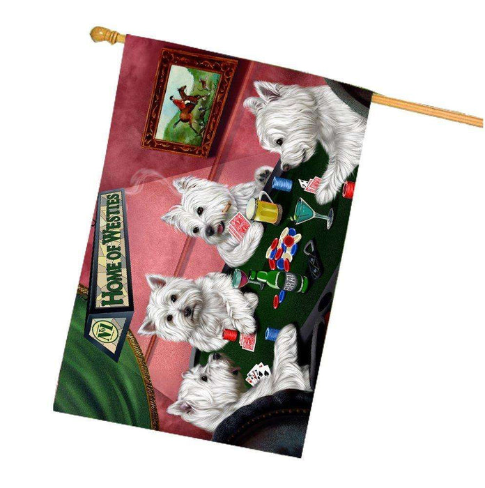 Home of West Highland White Terriers 4 Dogs Playing Poker House Flag