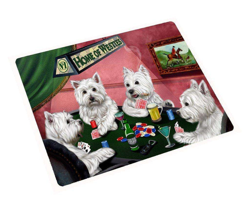 Home of West Highland White Terriers 4 Dogs Playing Poker Large Tempered Cutting Board 15.74" x 11.8" x 5/32"