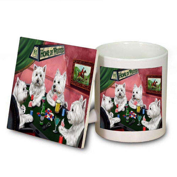 Home of West Highland White Terriers 4 Dogs Playing Poker Mug and Coaster Set