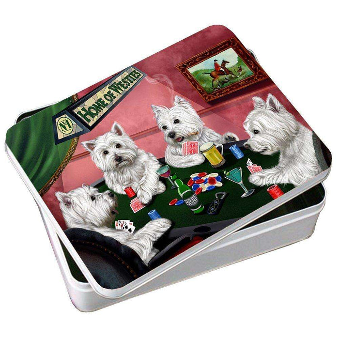 Home of West Highland White Terriers 4 Dogs Playing Poker Photo Tin