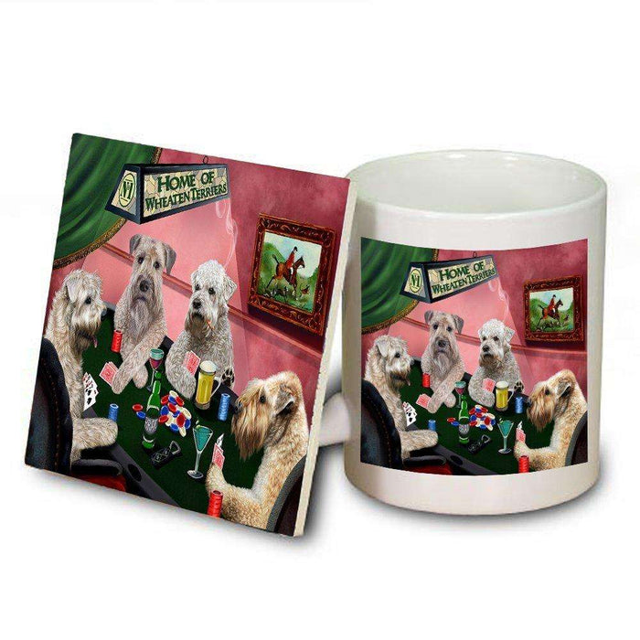 Home of Wheaten Terriers 4 Dogs Playing Mug and Coaster Set