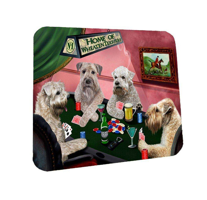 Home of Wheaten Terriers 4 Dogs Playing Poker Coasters Set of 4
