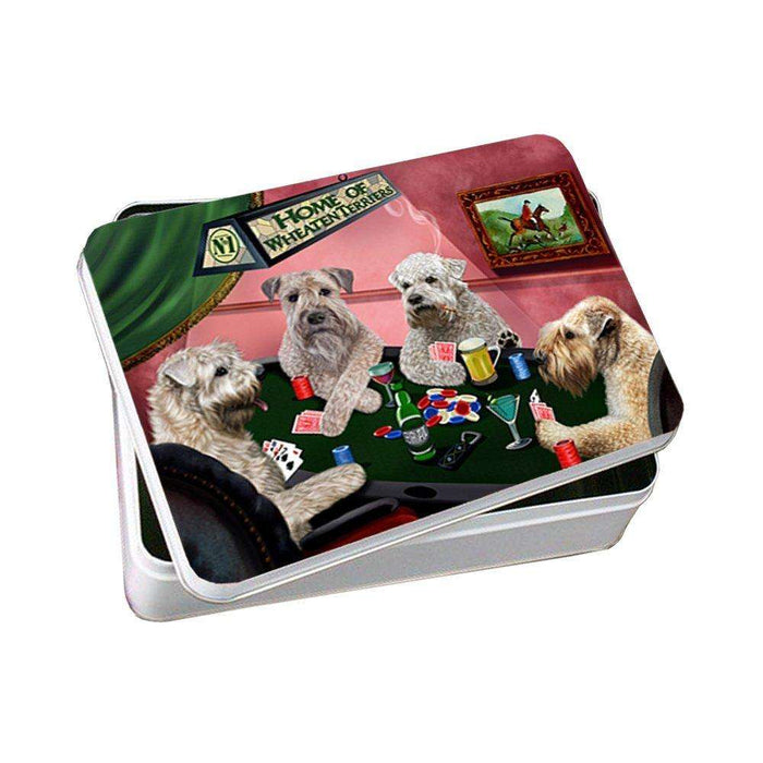 Home of Wheaten Terriers 4 Dogs Playing Poker Photo Storage Tin
