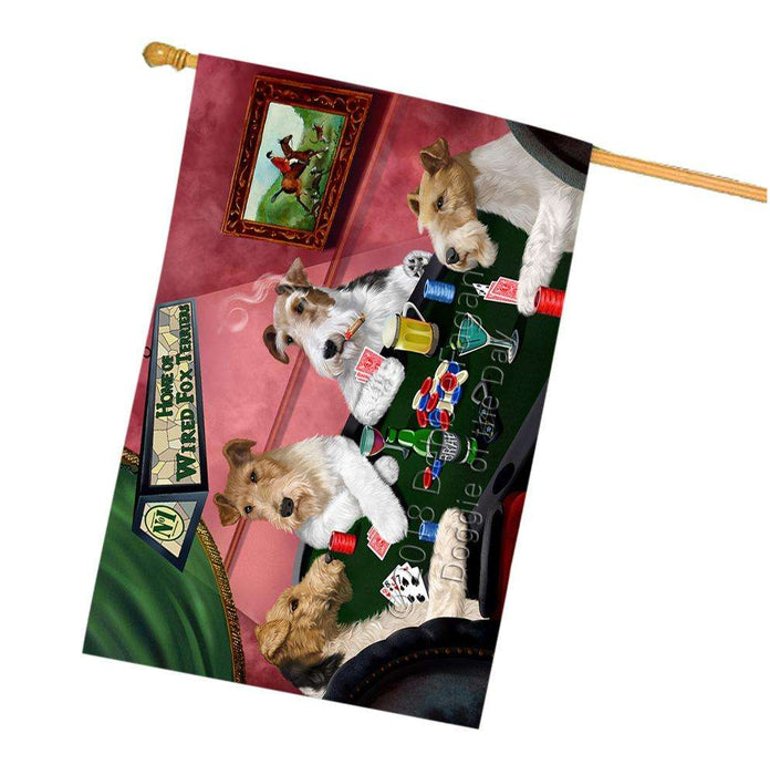Home of Wire Fox Terrier 4 Dogs Playing Poker House Flag FLG54548