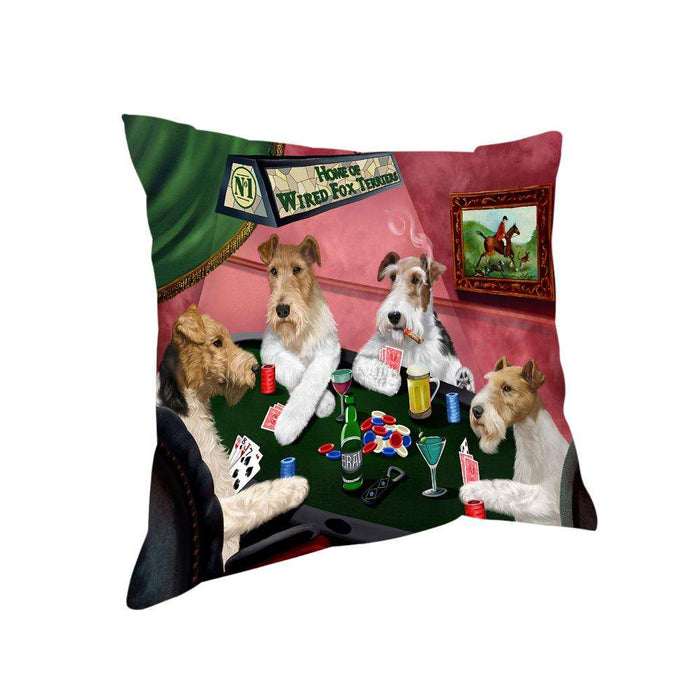 Home of Wire Fox Terrier 4 Dogs Playing Poker Pillow PIL74024