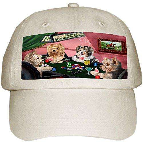 Home of Yorkshire Terrier 4 Dogs Playing Poker Hat Off White
