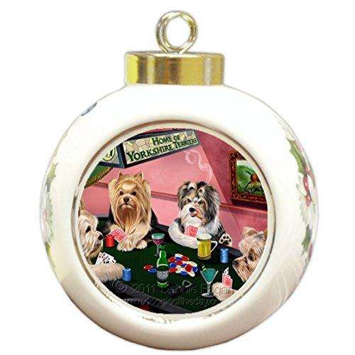 Home of Yorkshire Terrier Christmas Holiday Ornament 4 Dogs Playing Poker