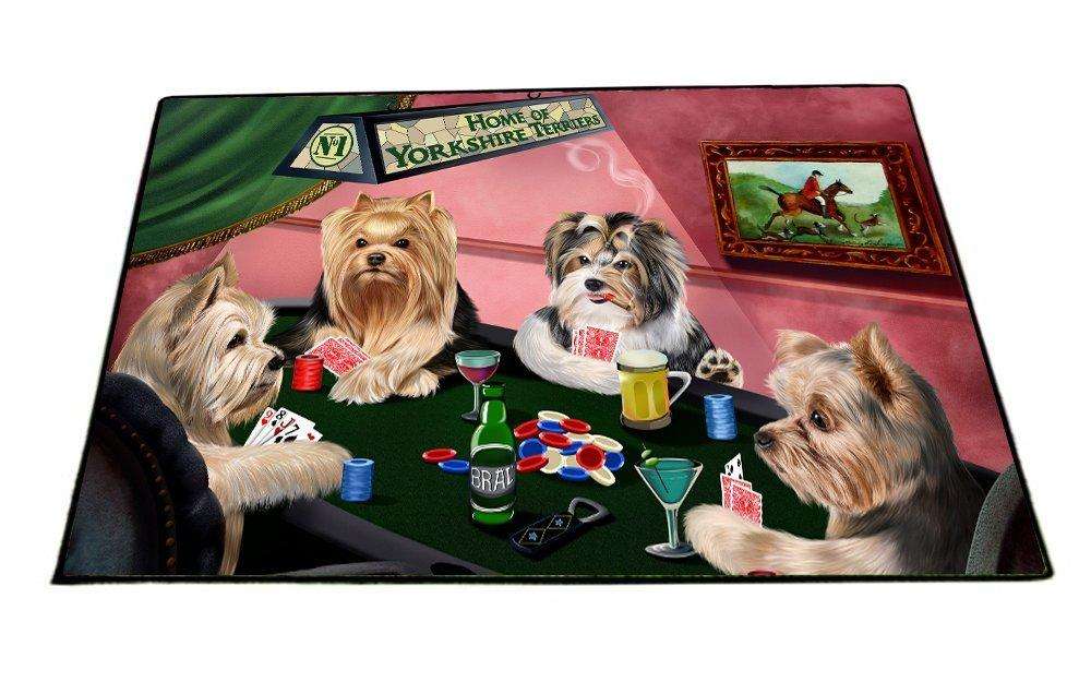 Home of Yorkshire Terriers 4 Dogs Playing Poker Floormat 18" x 24"