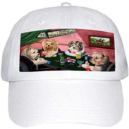 Home of Yorkshire Terriers 4 Dogs Playing Poker Hat White