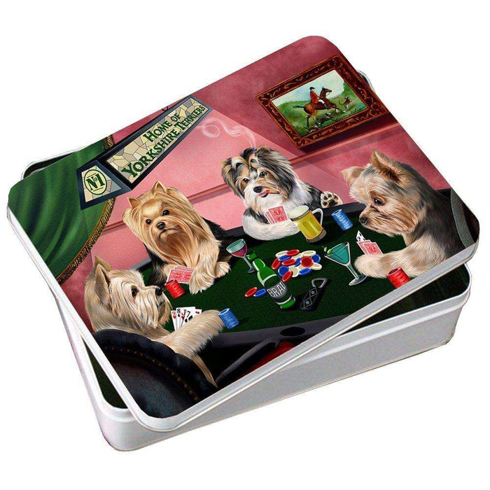 Home of Yorkshire Terriers 4 Dogs Playing Poker Photo Tin