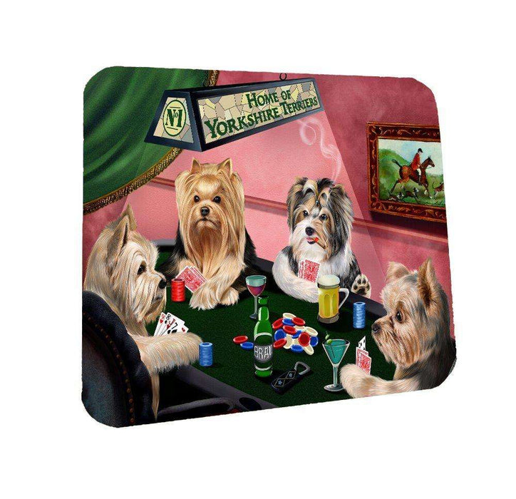 Home of Yorkshire Terriers Coasters 4 Dogs Playing Poker (Set of 4)