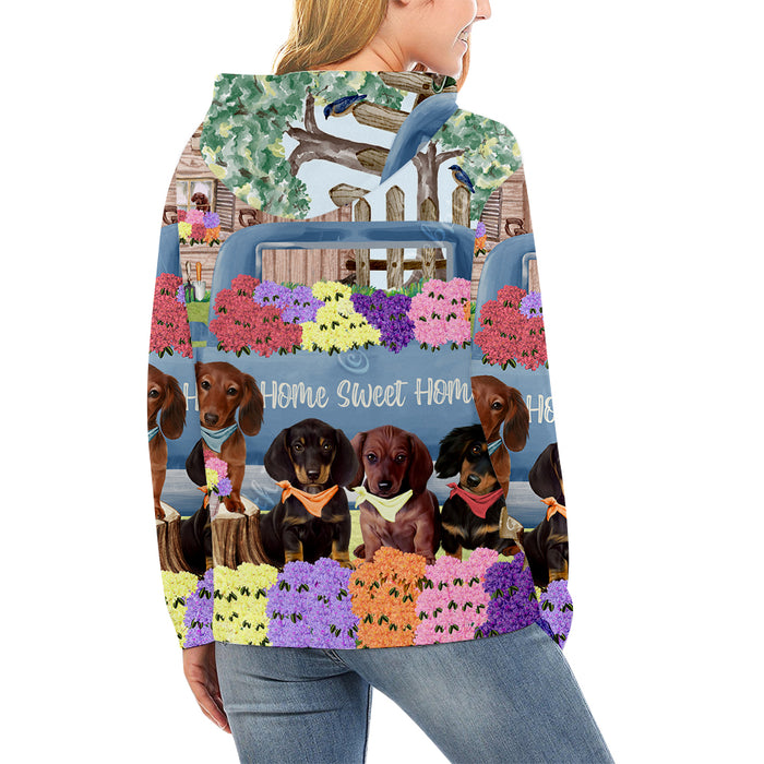 Rhododendron Home Sweet Home Garden Blue Truck Dachshund Dog on High Neck Pullover Women's Hoodie