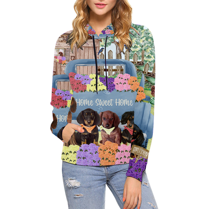 Rhododendron Home Sweet Home Garden Blue Truck Dachshund Dog on High Neck Pullover Women's Hoodie