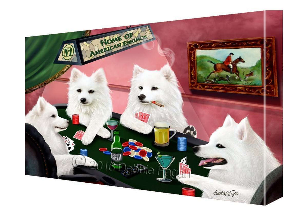 House of American Eskimo Dogs Playing Poker Canvas