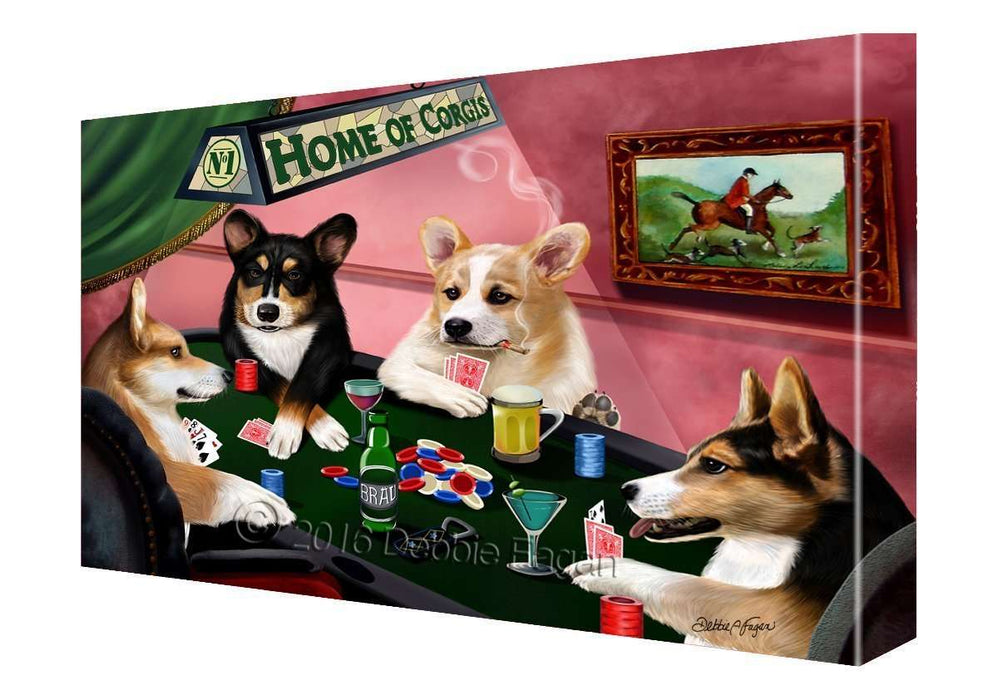 House of Corgi Dogs Playing Poker Canvas