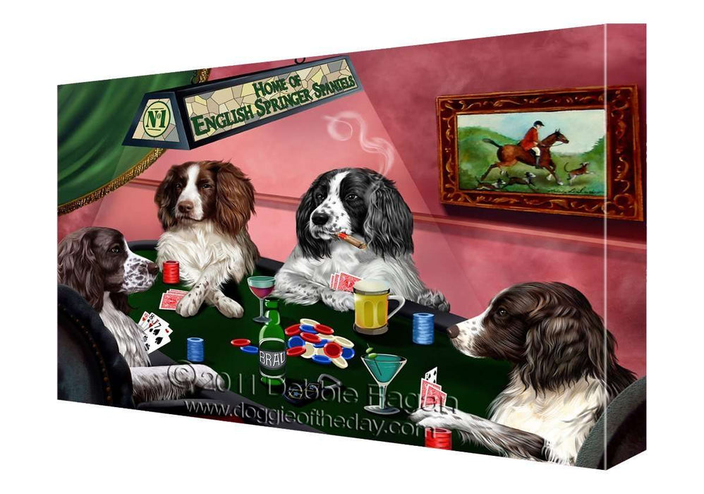 House of English Springer Spaniels Dogs Playing Poker Canvas 11 x 14