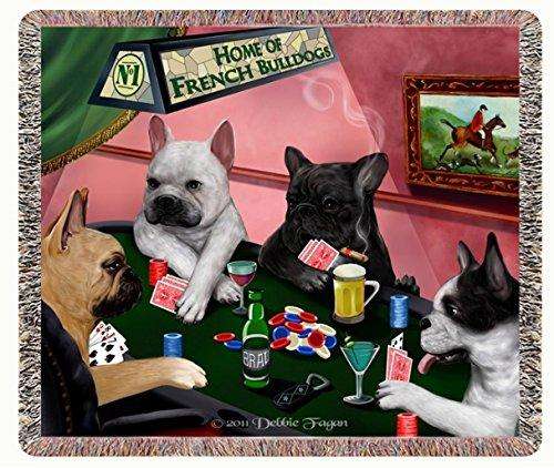 House of French Bulldogs Playing Poker Woven Throw Blanket 54 x 38