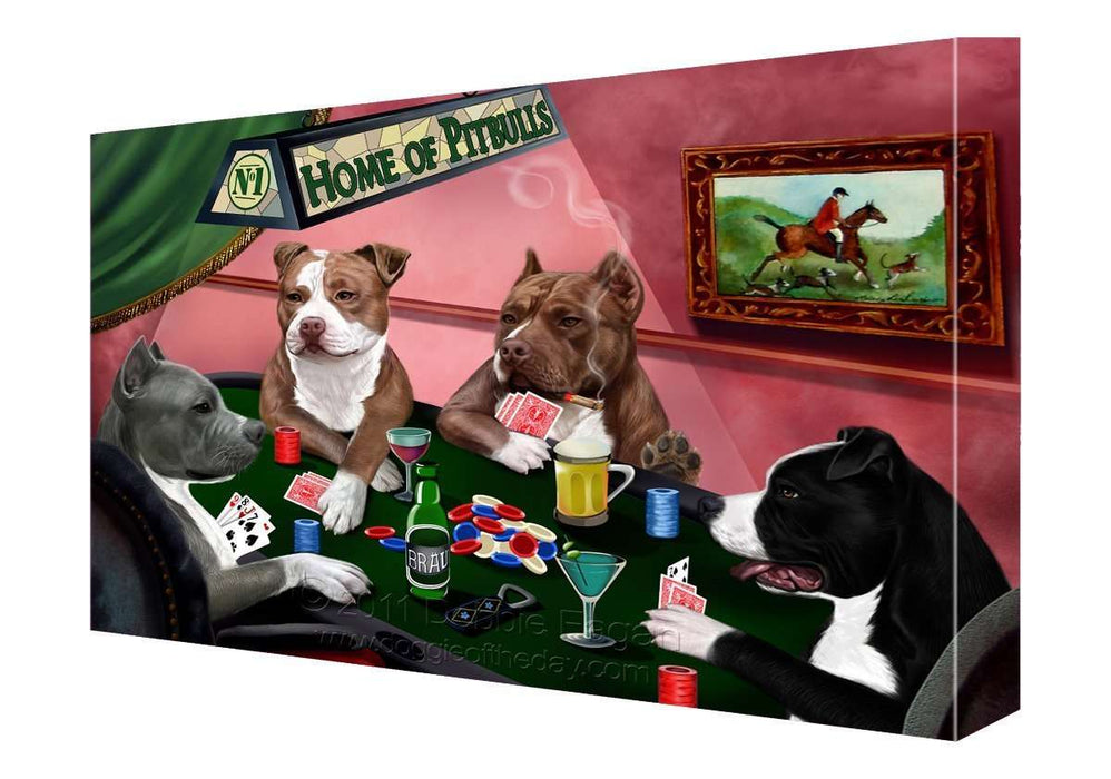 House of Pit Bull Dogs Playing Poker Canvas 11 x 14