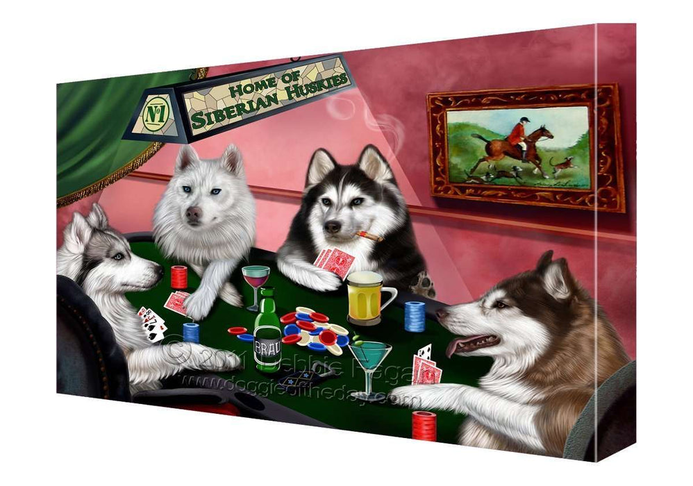 House of Siberian Huskies Dogs Playing Poker Canvas 11 x 14
