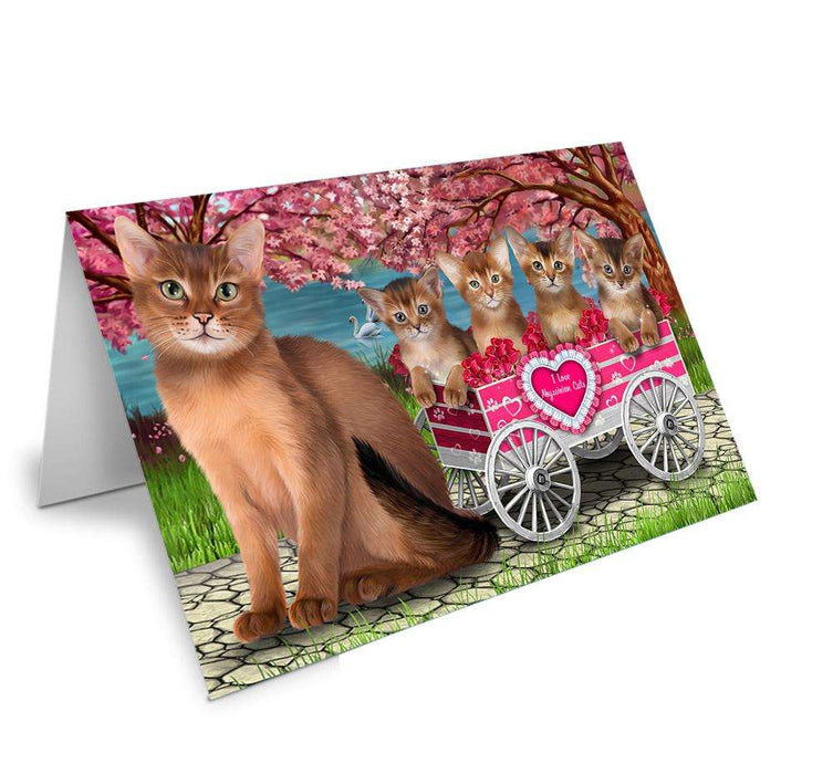I Love Abyssinian Cat in a Cart Art Portrait Handmade Artwork Assorted Pets Greeting Cards and Note Cards with Envelopes for All Occasions and Holiday Seasons GCD62201