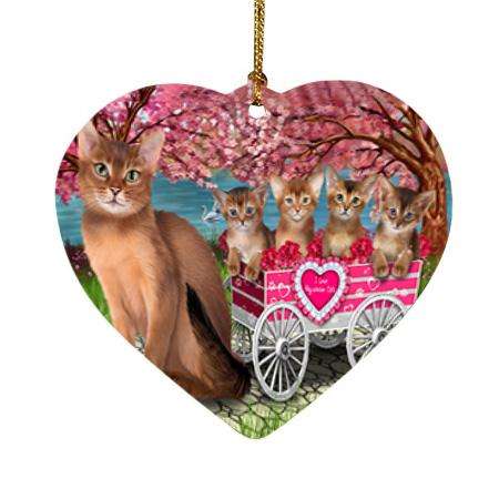 I Love Abyssinian Cat in a Cart Art Portrait Heart Christmas Ornament HPOR52724