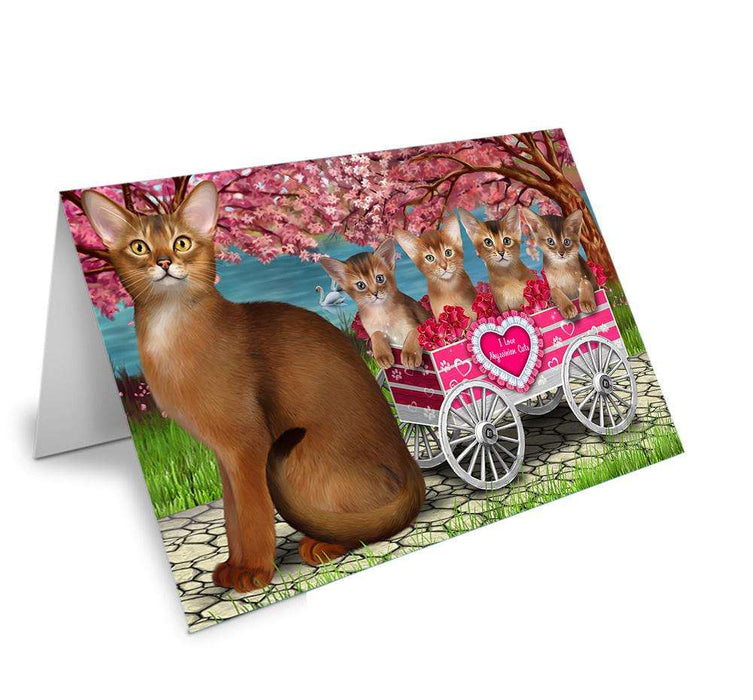 I Love Abyssinian Cats in a Cart Handmade Artwork Assorted Pets Greeting Cards and Note Cards with Envelopes for All Occasions and Holiday Seasons GCD66656