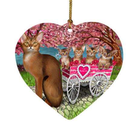 I Love Abyssinian Cats in a Cart Heart Christmas Ornament HPOR54209