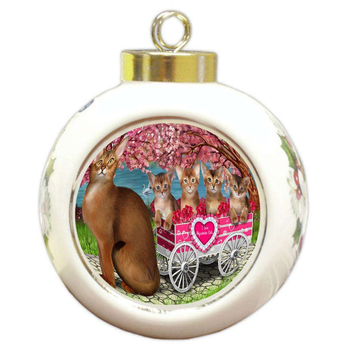 I Love Abyssinian Cats in a Cart Round Ball Christmas Ornament RBPOR54209