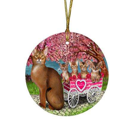 I Love Abyssinian Cats in a Cart Round Flat Christmas Ornament RFPOR54200