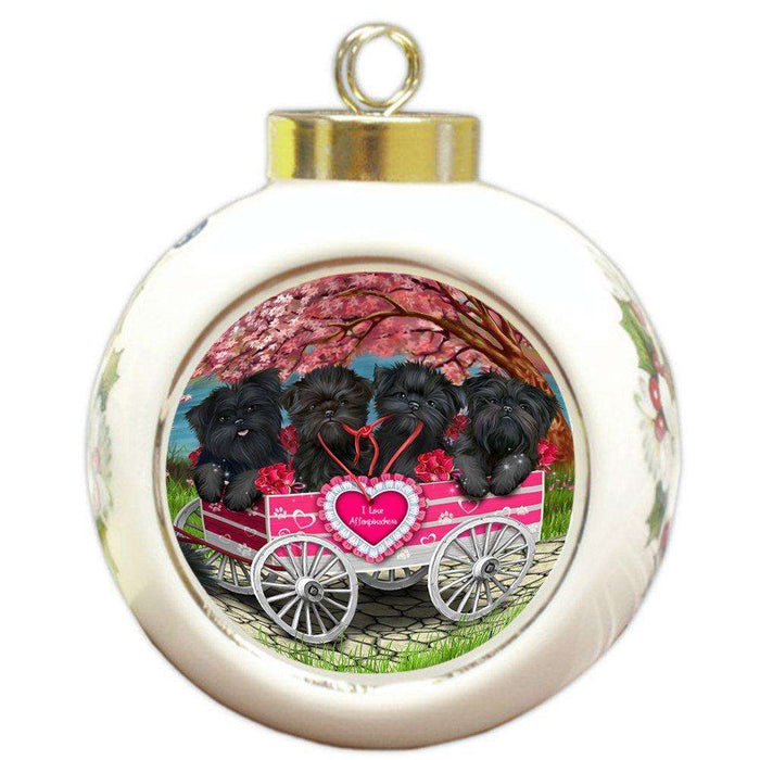 I Love Affenpinschers Dog in a Cart Round Ball Christmas Ornament RBPOR48549