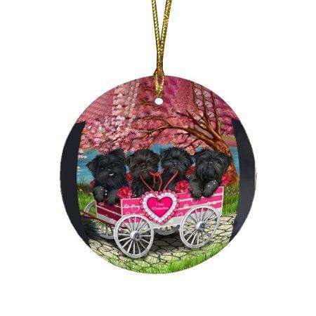 I Love Affenpinschers Dog in a Cart Round Christmas Ornament RFPOR48553