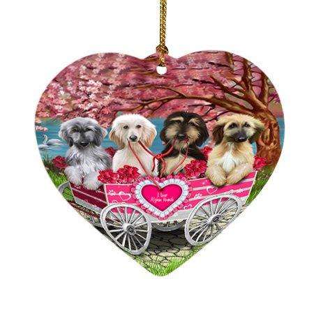 I Love Afghan Hounds Dog in a Cart Heart Christmas Ornament HPOR48137