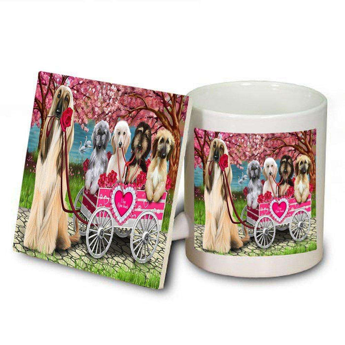 I Love Afghan Hounds Dog in a Cart Mug and Coaster Set MUC48129