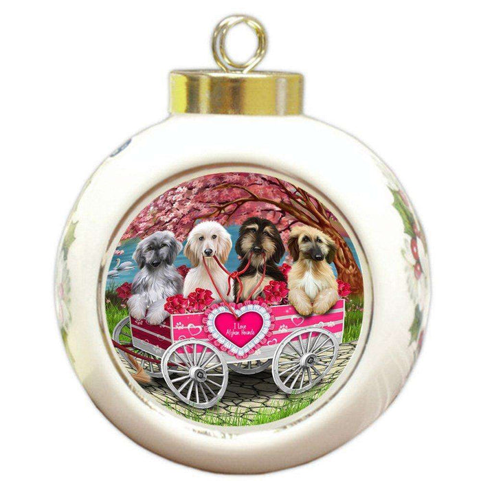 I Love Afghan Hounds Dog in a Cart Round Ball Christmas Ornament RBPOR48137