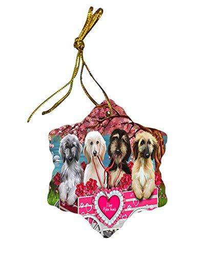 I Love Afghan Hounds Dog in a Cart Star Porcelain Ornament SPOR48129
