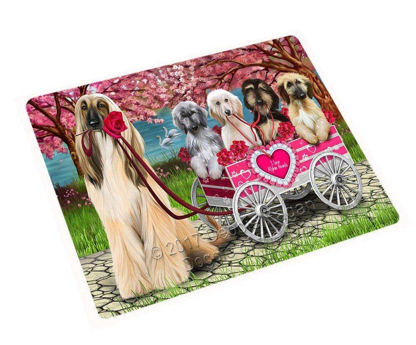 I Love Afghan Hounds Dog in a Cart Tempered Cutting Board C8426